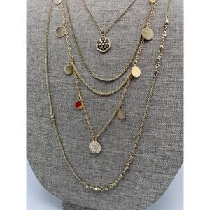 Charming Charlie Layered Necklace Gold Tone Rhinestone Modernist Bohemian 17"